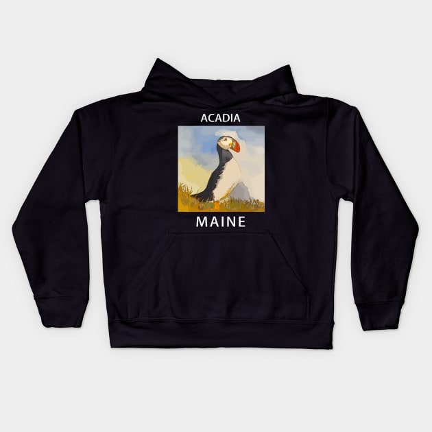 Puffin Lover - Acadia Maine Kids Hoodie by WelshDesigns